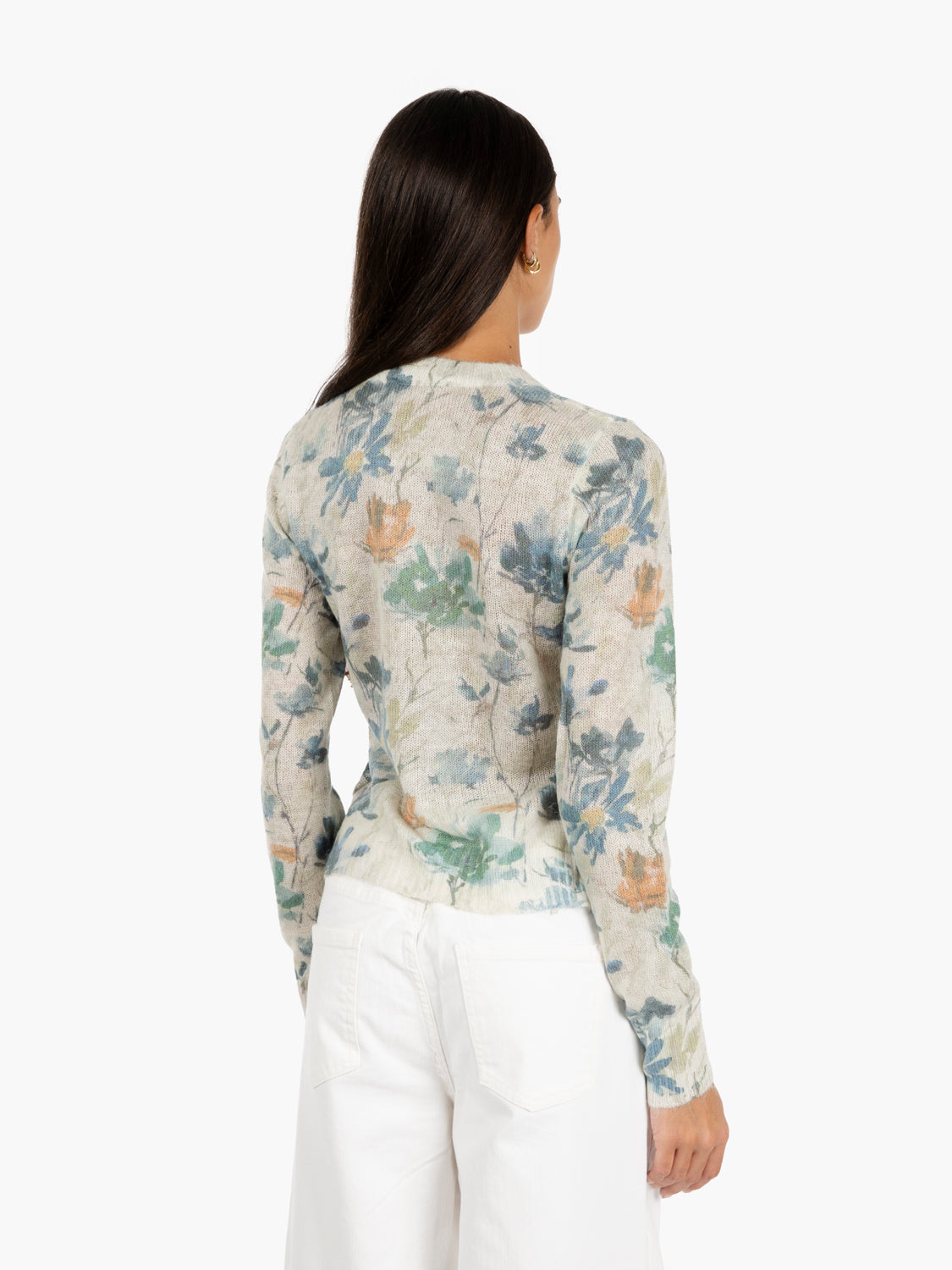 Khaki floral print crew neck sweater