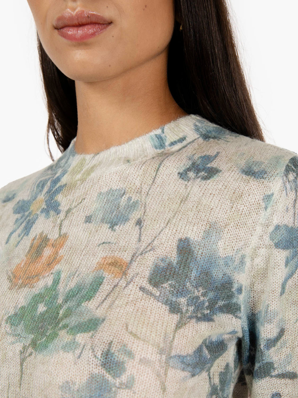 Khaki floral print crew neck sweater