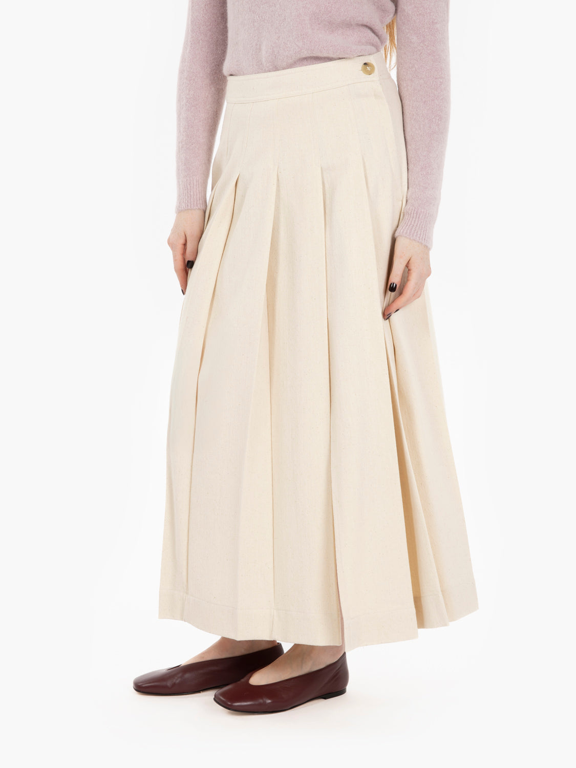 Cream pleated wrap midi skirt