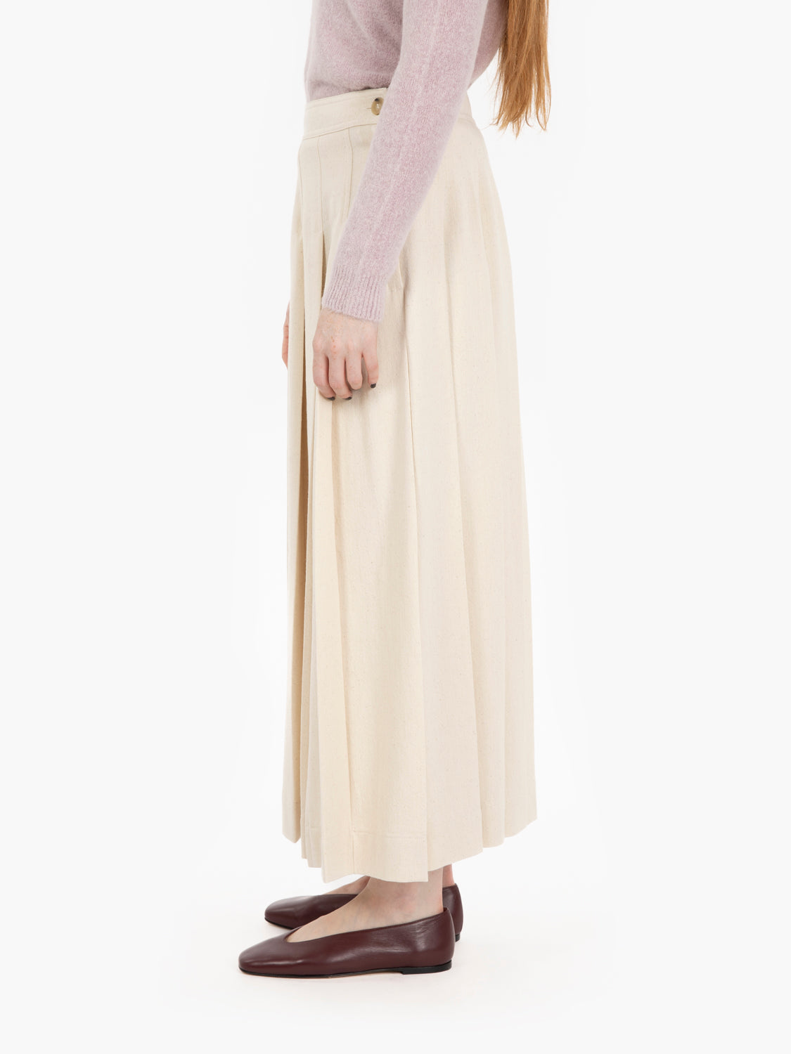 Cream pleated wrap midi skirt