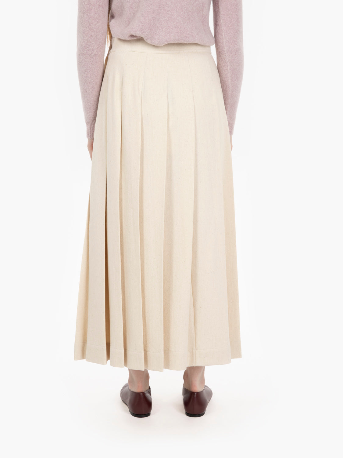 Cream pleated wrap midi skirt
