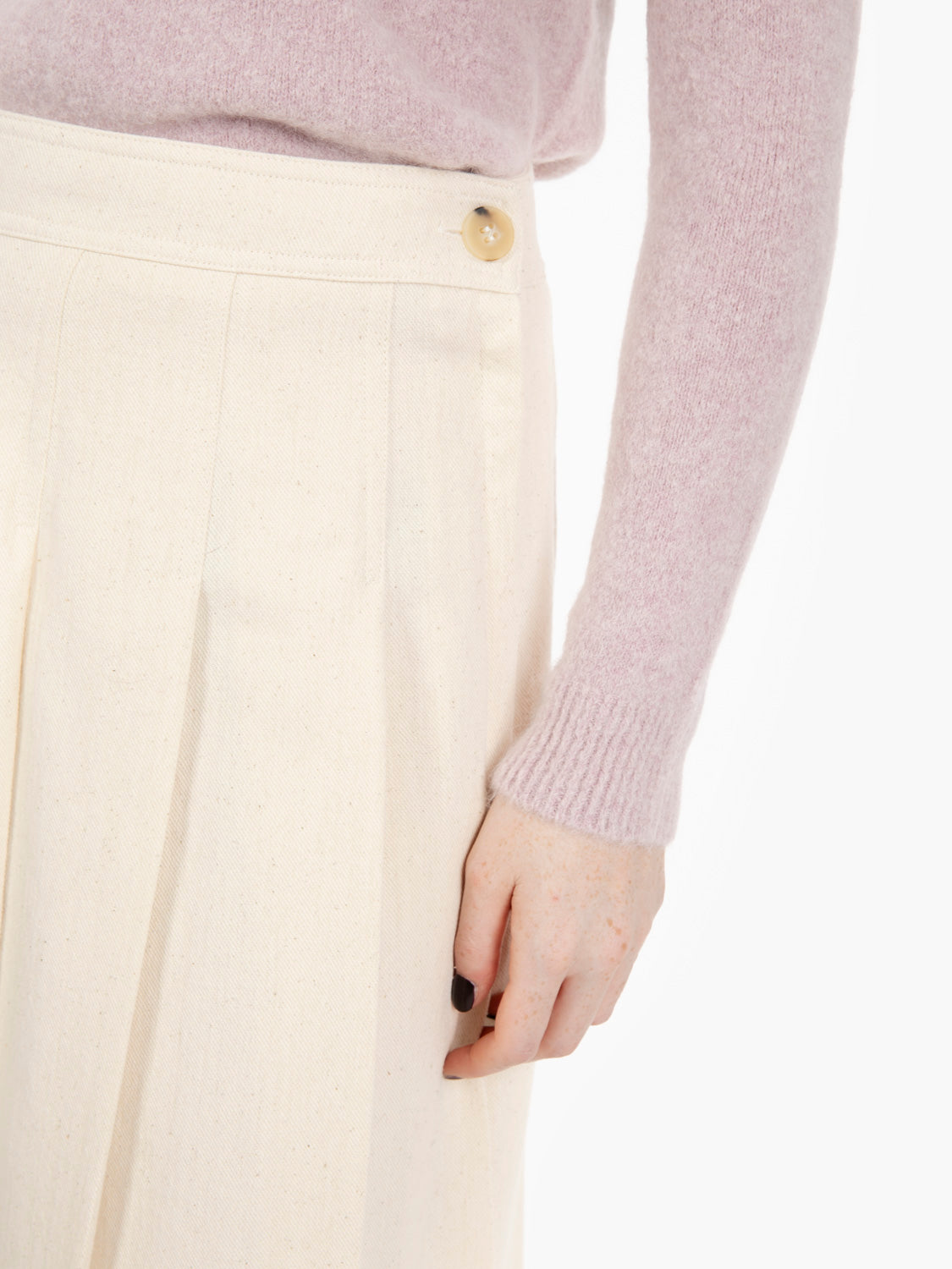 Cream pleated wrap midi skirt