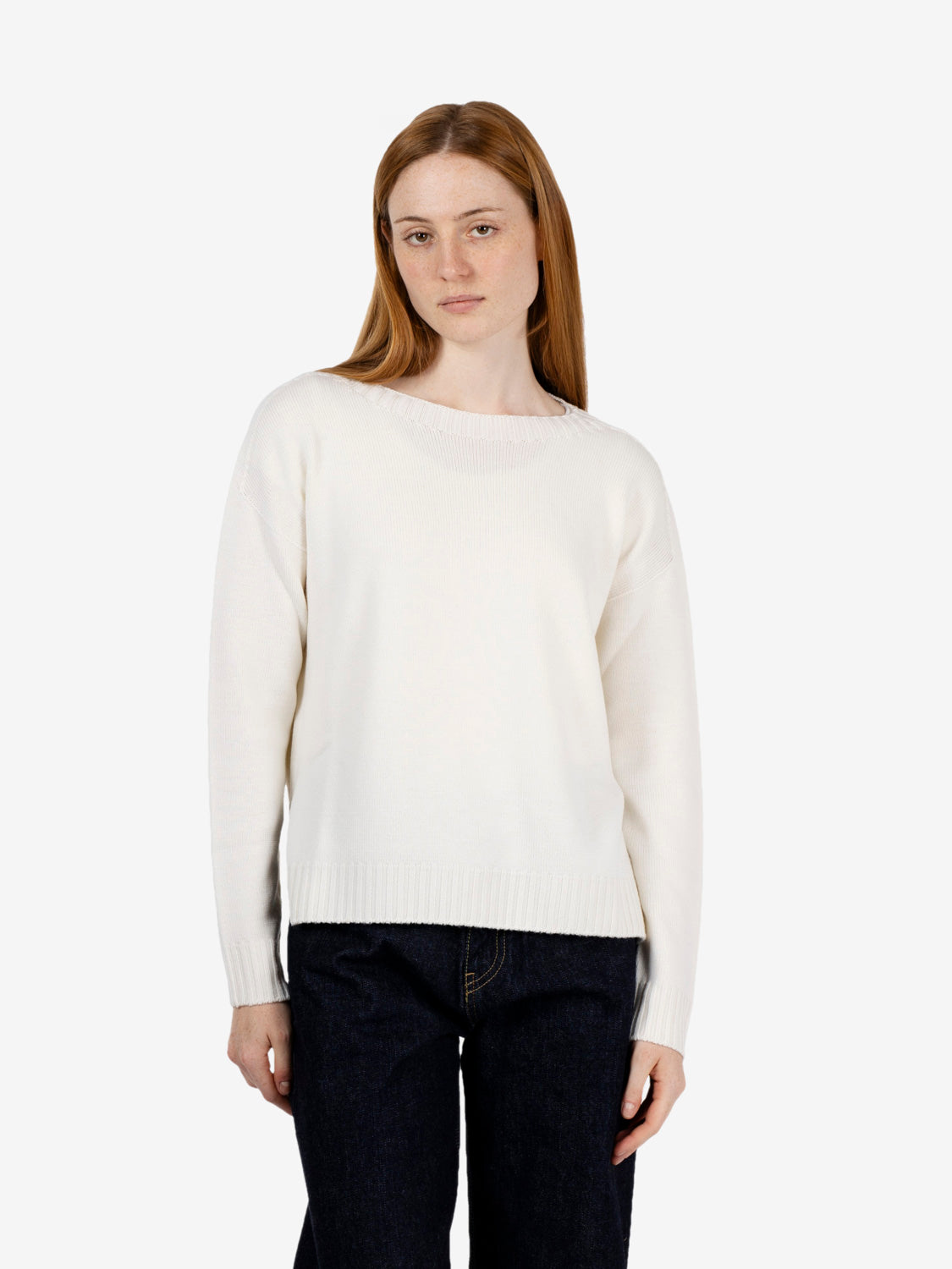 Maglione scollo a barca off white