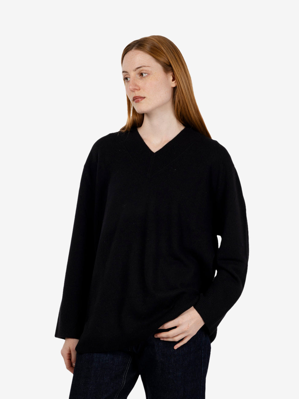 Black V-neck sweater