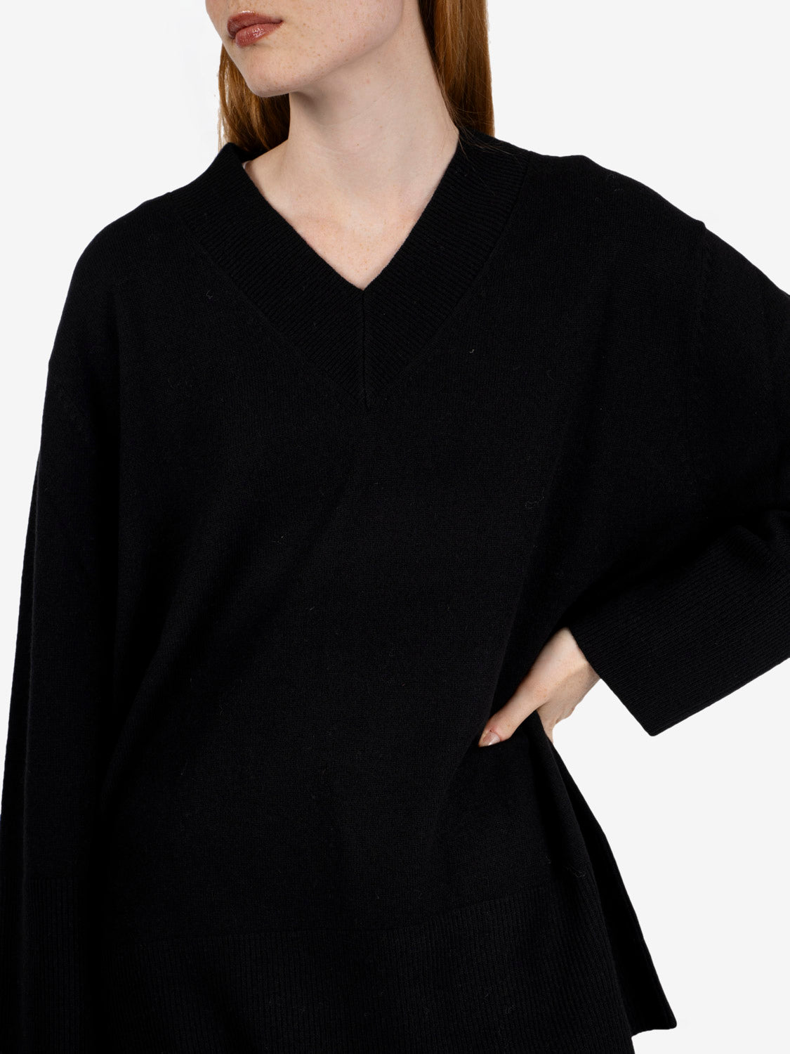 Black V-neck sweater