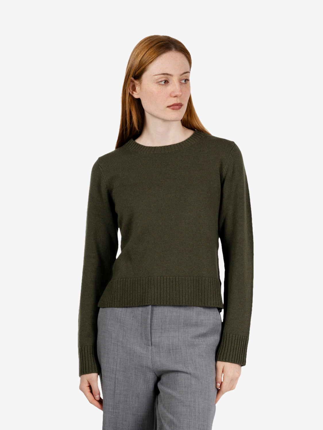 Maglione slim girocollo oliva