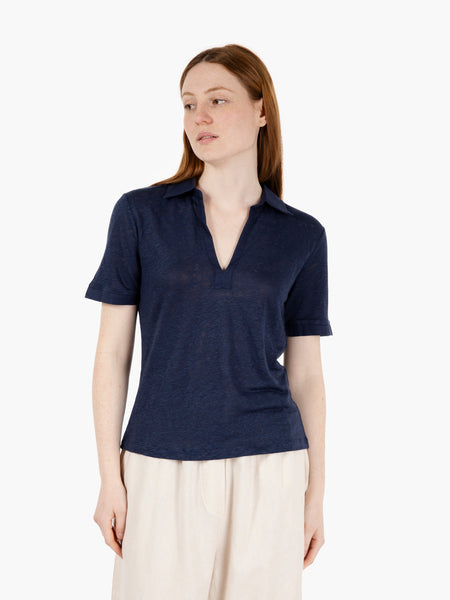 Polo in lino blu navy