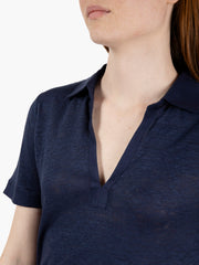 MAIDA MILA - Polo in lino blu navy