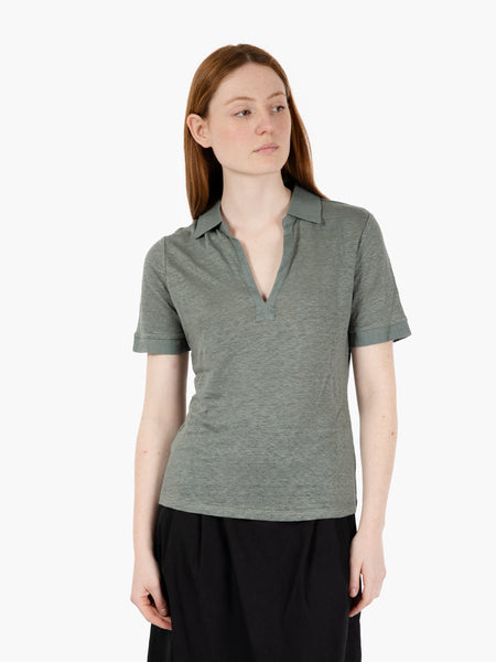 Polo in lino oliva scuro