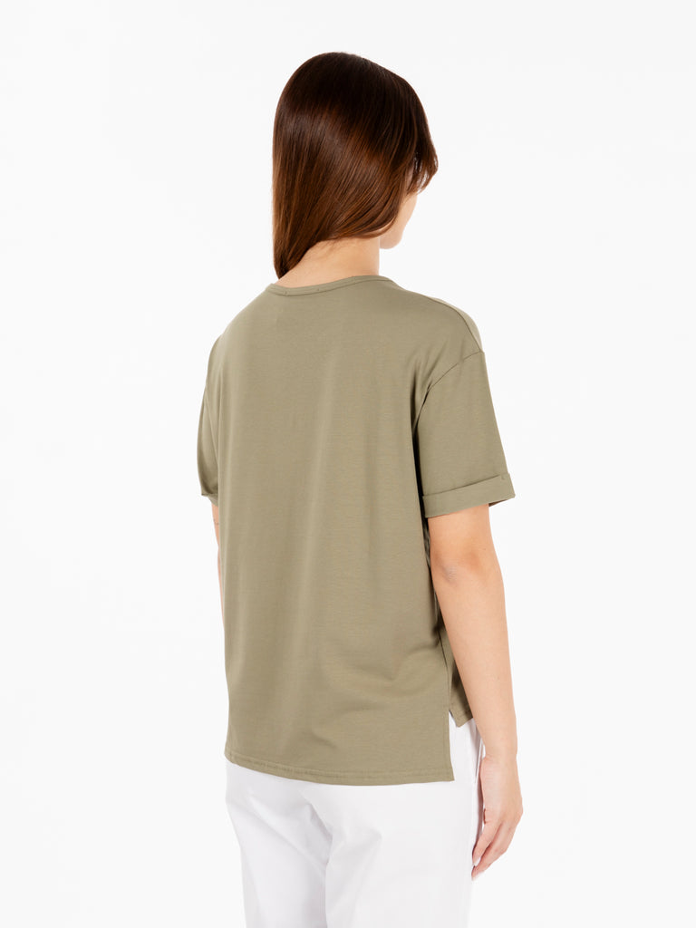 MAIDA MILA - T-shirt collo ampio e taschino verde militare