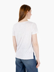 MAIDA MILA - T-shirt scollo a V lino bianco
