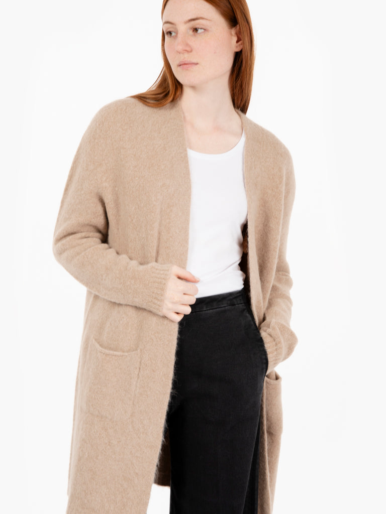 MAIDA MILA - Cardigan lungo con tasche cammello