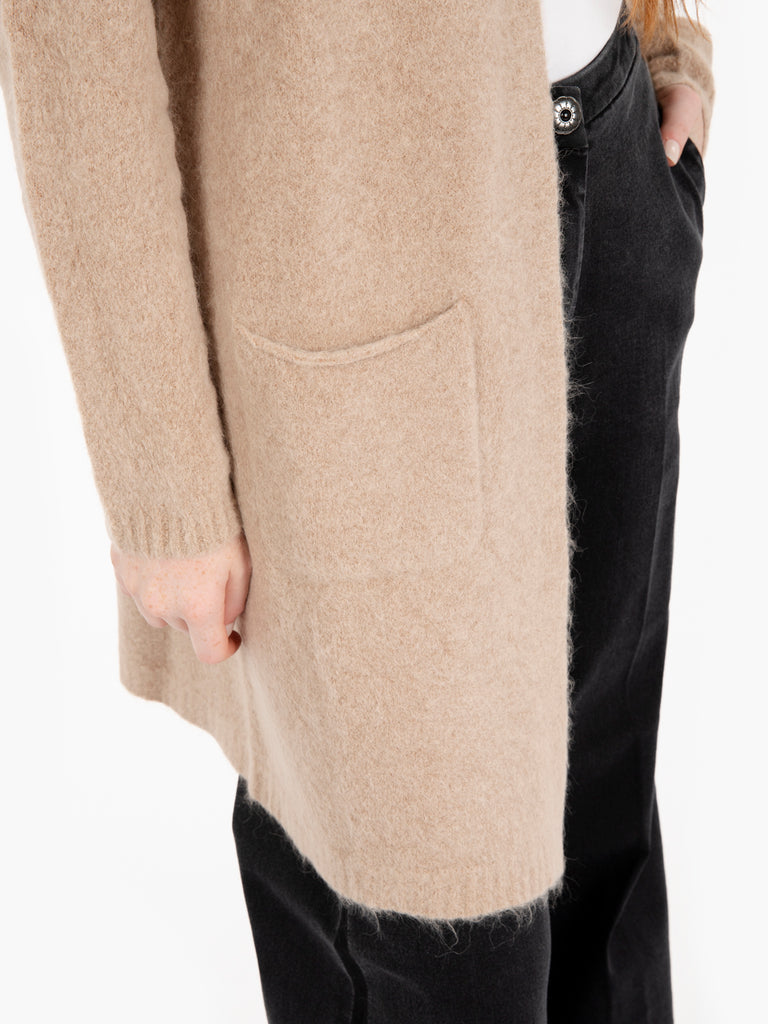 MAIDA MILA - Cardigan lungo con tasche cammello