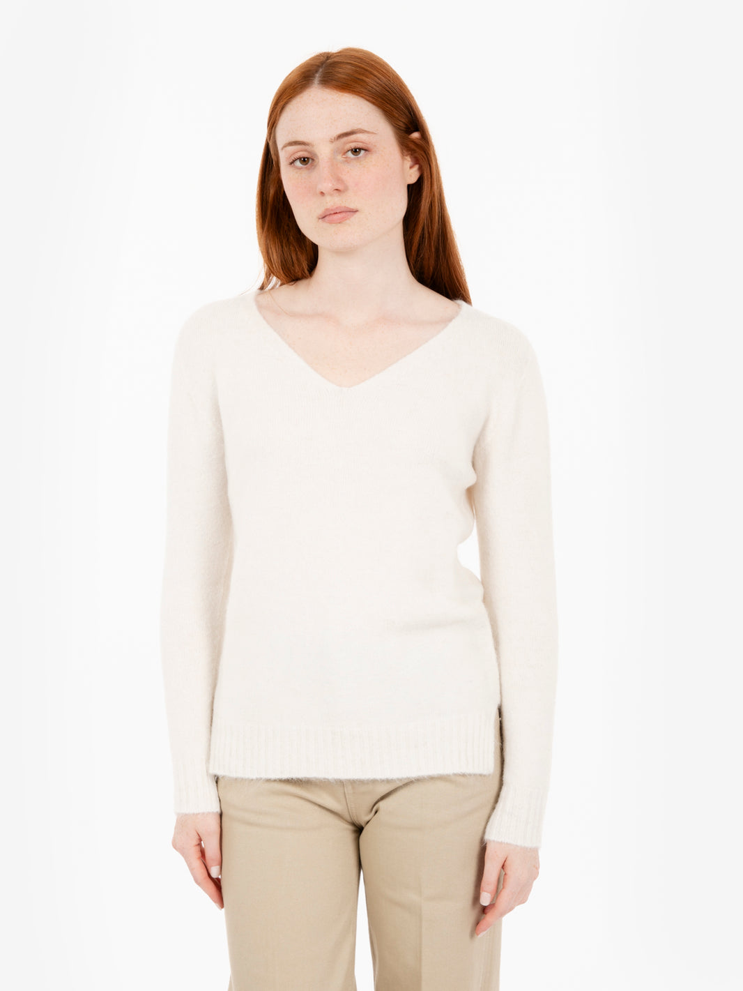 White V-neck sweater