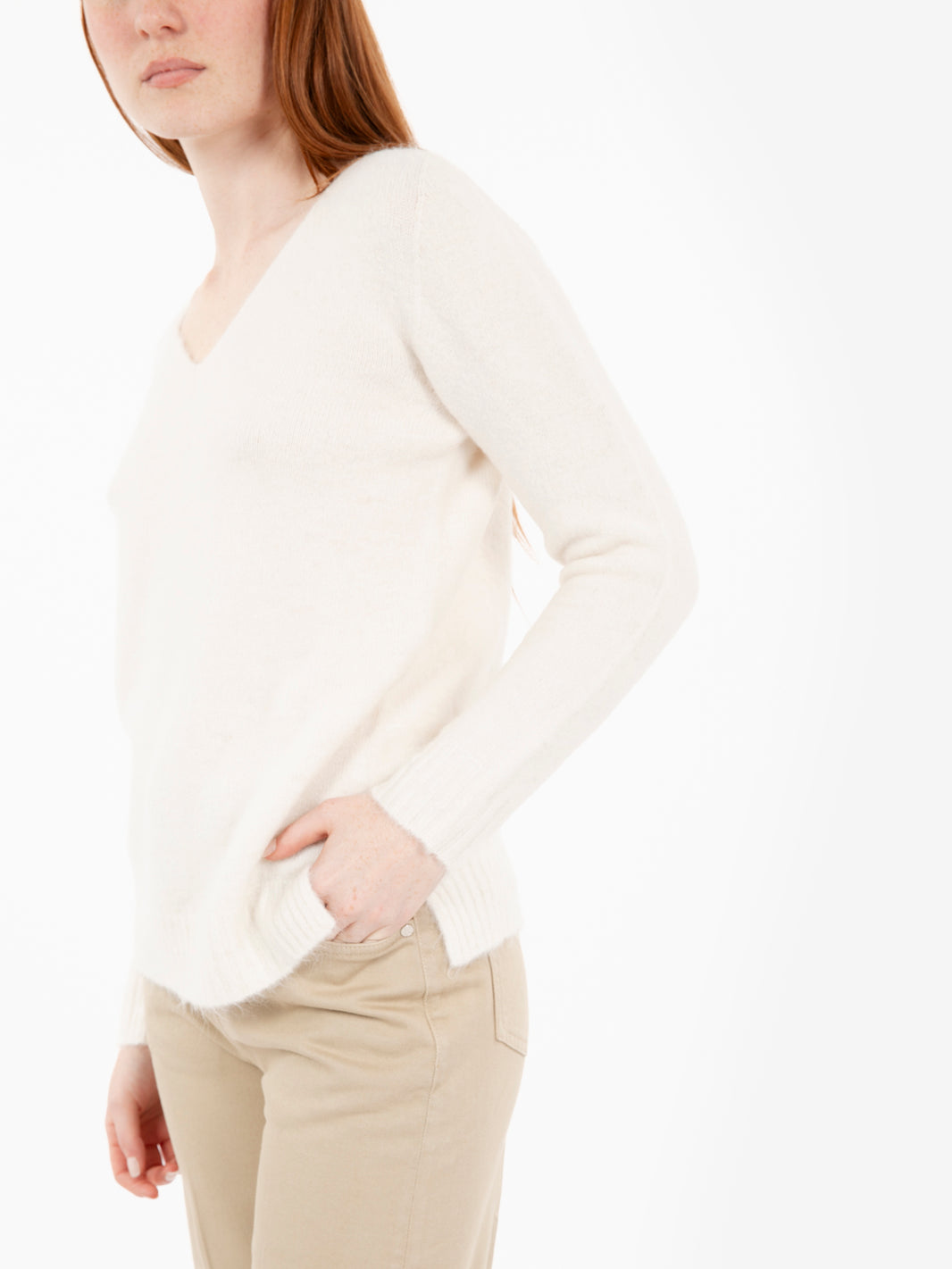 White V-neck sweater