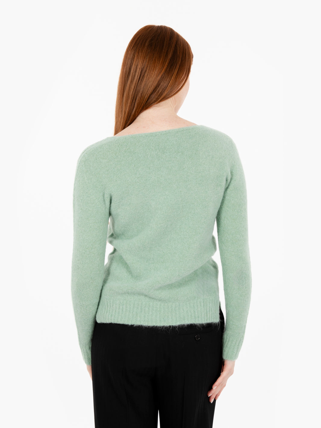 Green Wool Blend V-Neck Sweater
