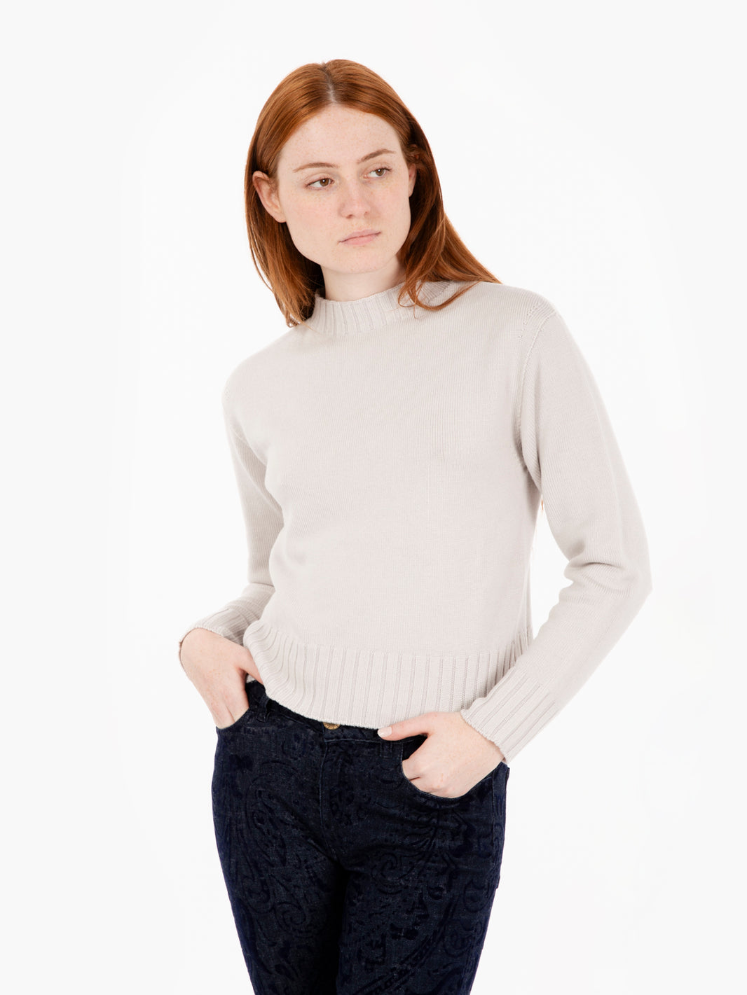 Chalk wool crater neck crop sweater
