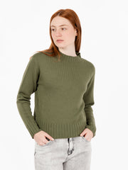 MAIDA MILA - Maglione crop con collo a cratere verde militare