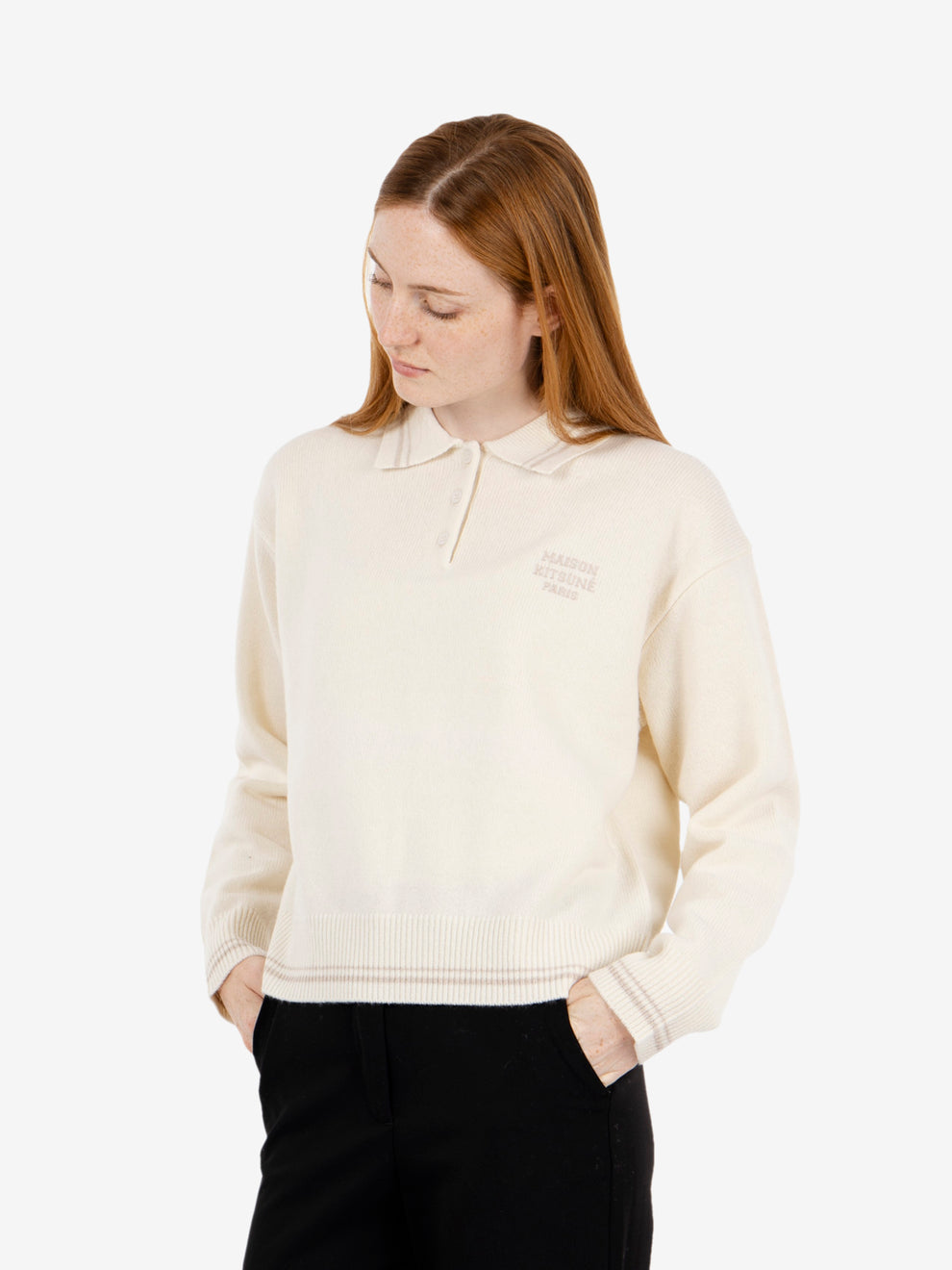 Ecru College wool polo jumper