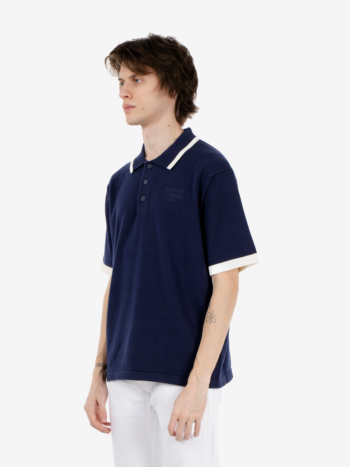 Cotton knitted polo navy