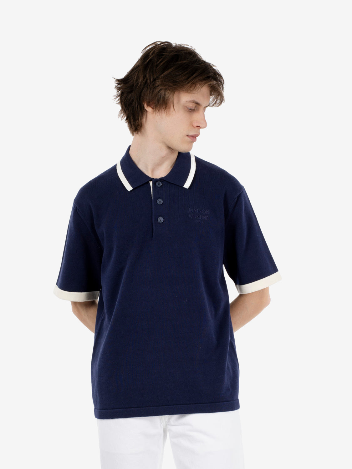 Cotton knitted polo navy
