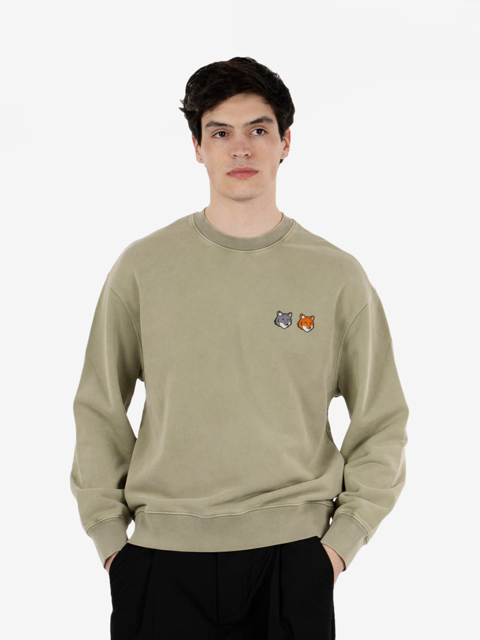 Double Fox head faded Comfort sweatshirt laurel green