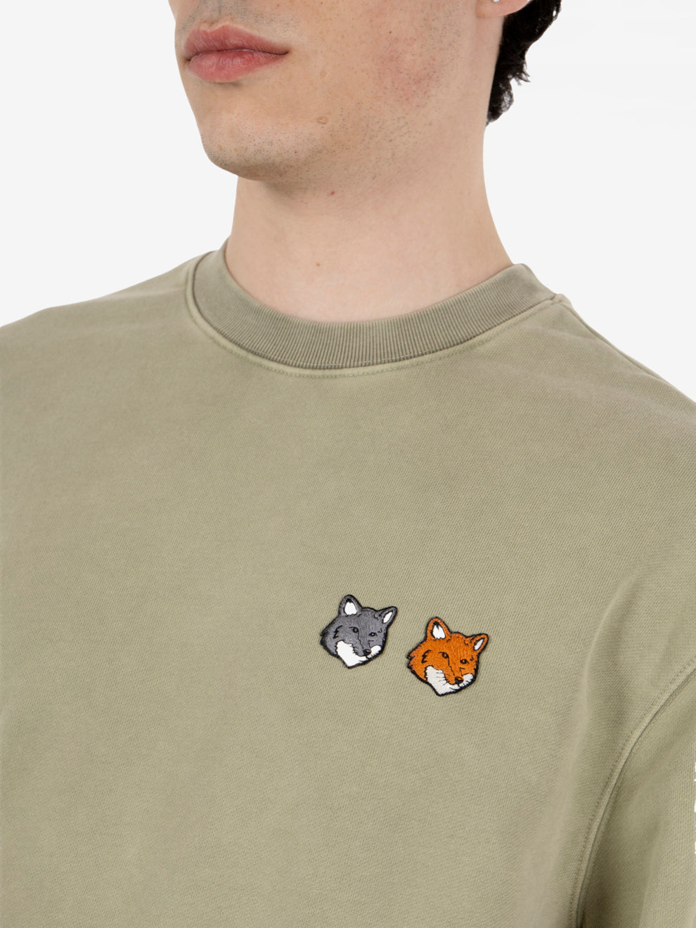 Double Fox head faded Comfort sweatshirt laurel green
