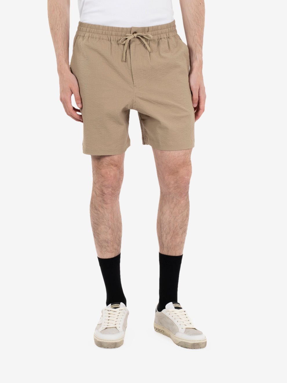 Pantaloncini elasticizzati color mandorla tostata