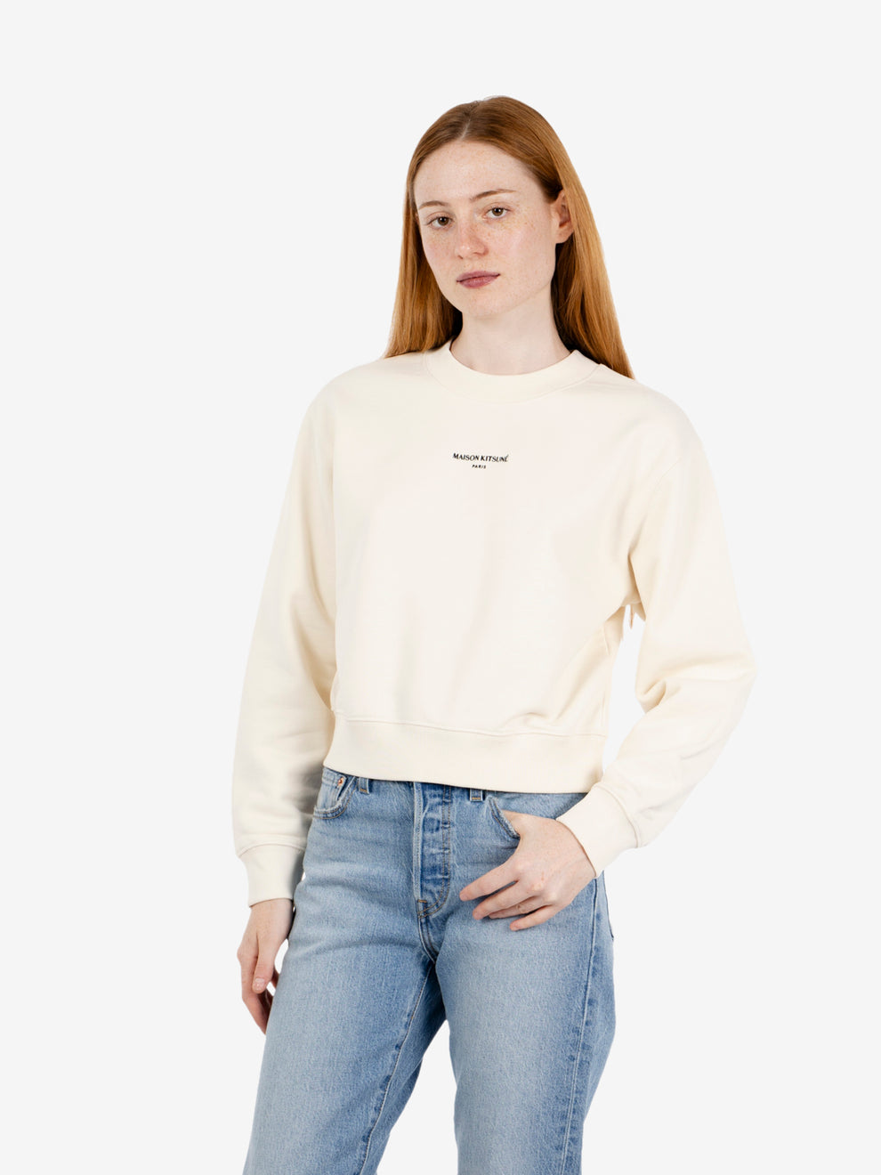 Felpa crop in cotone beige