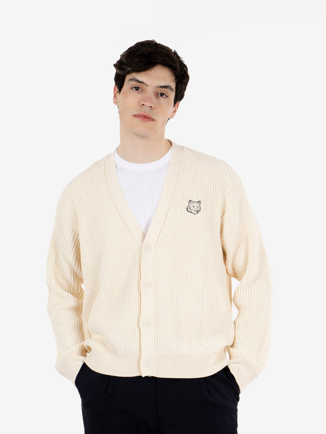 Fox Head cotton ribbed cardigan sandshell