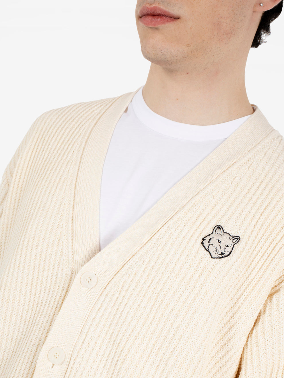 Fox Head cotton ribbed cardigan sandshell