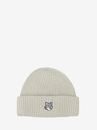 Large Fox Head Beanie Moon Beige