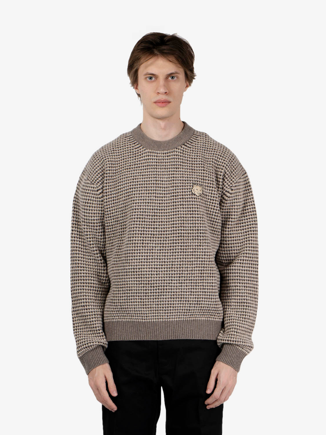 Maglione comfort a punto waffle Fox Head beige