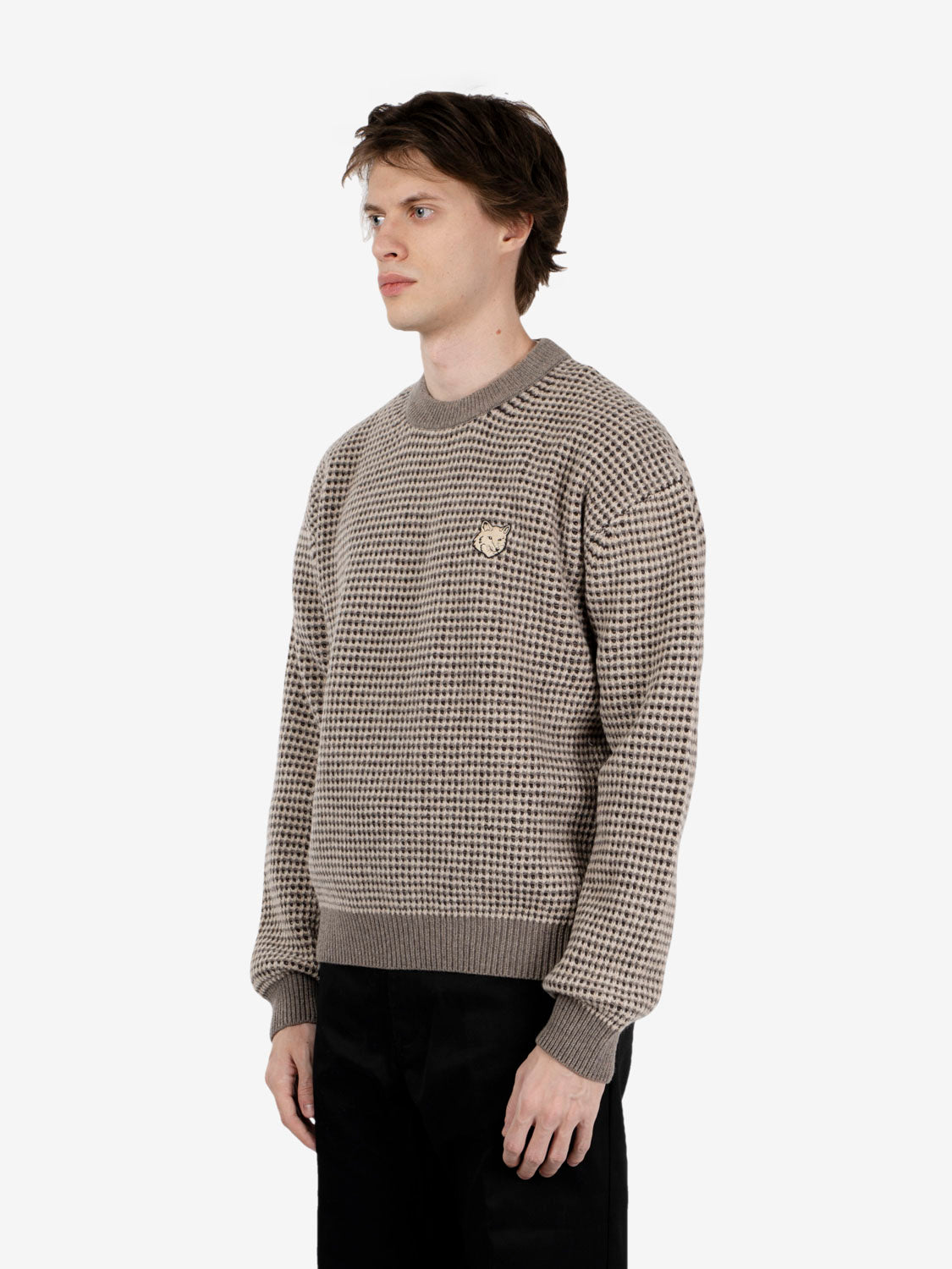 Maglione comfort a punto waffle Fox Head beige