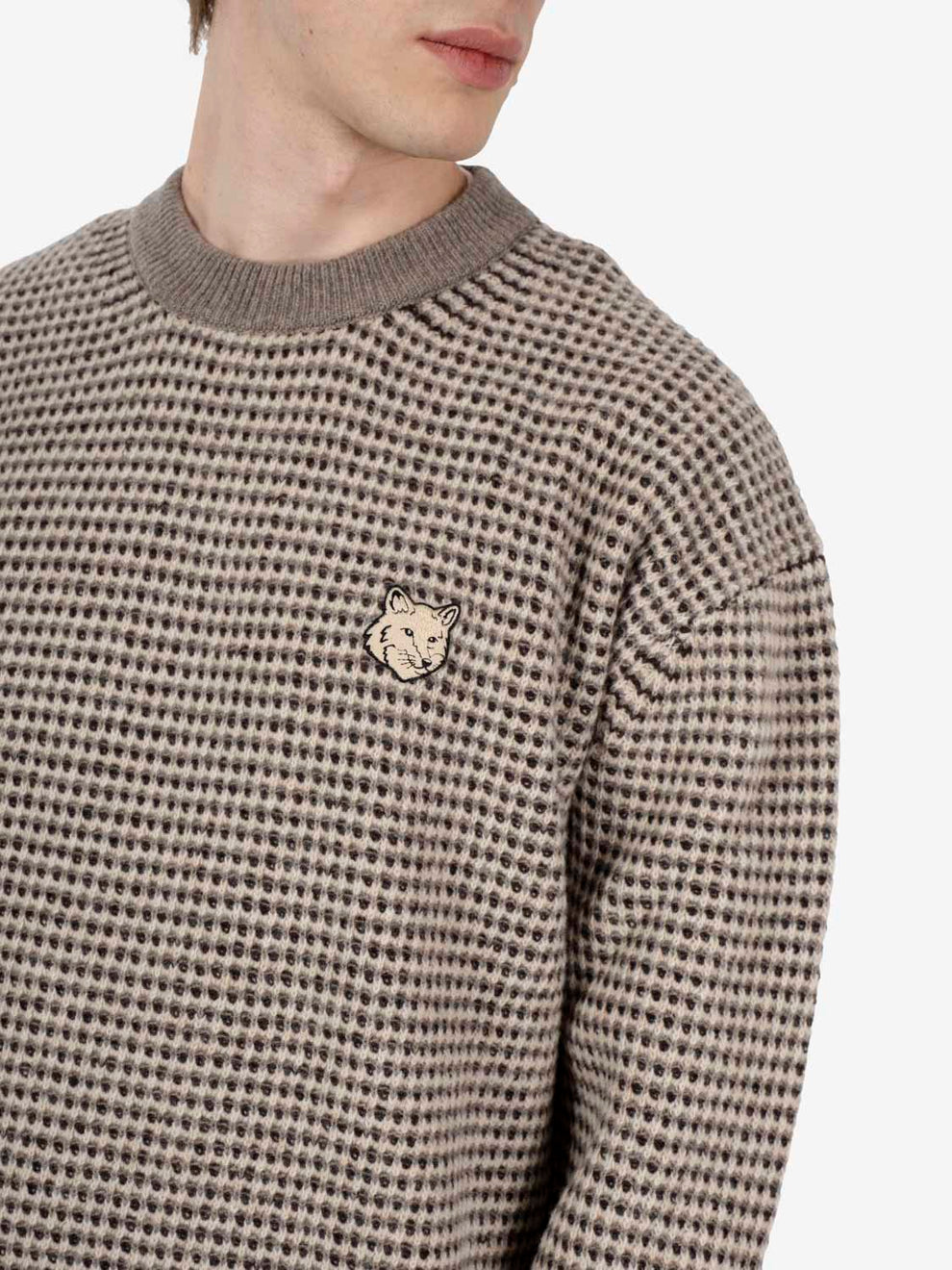 Maglione comfort a punto waffle Fox Head beige