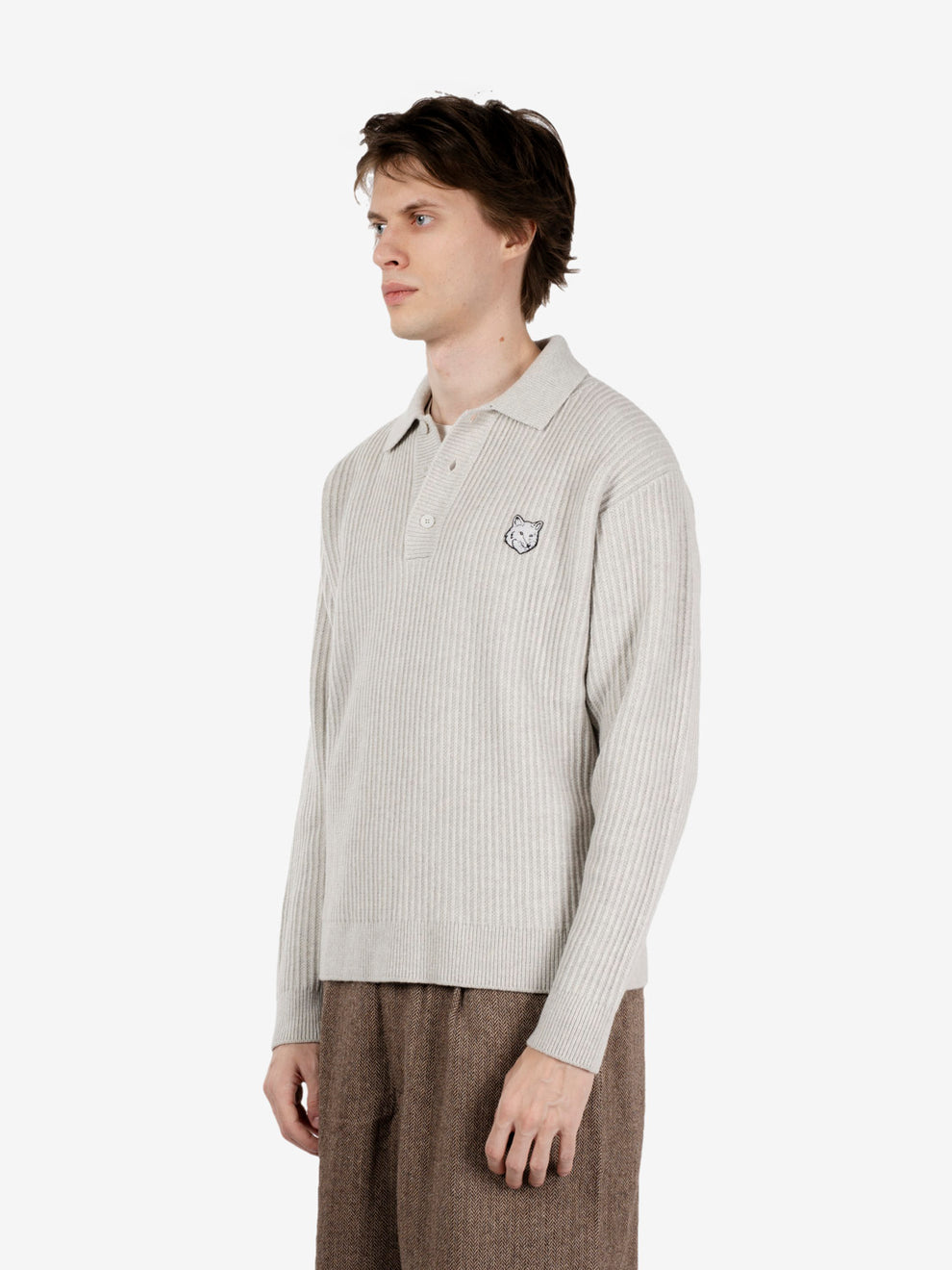 Fox Head wool ribbed polo jumper light grey