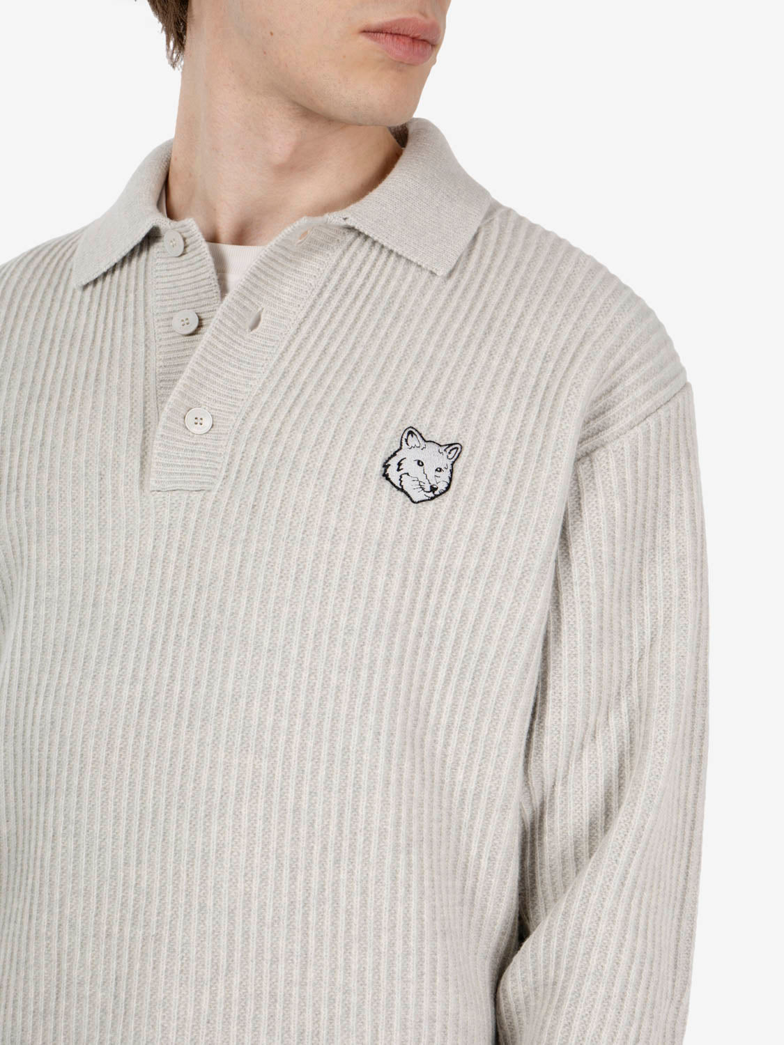 Fox Head wool ribbed polo jumper light grey