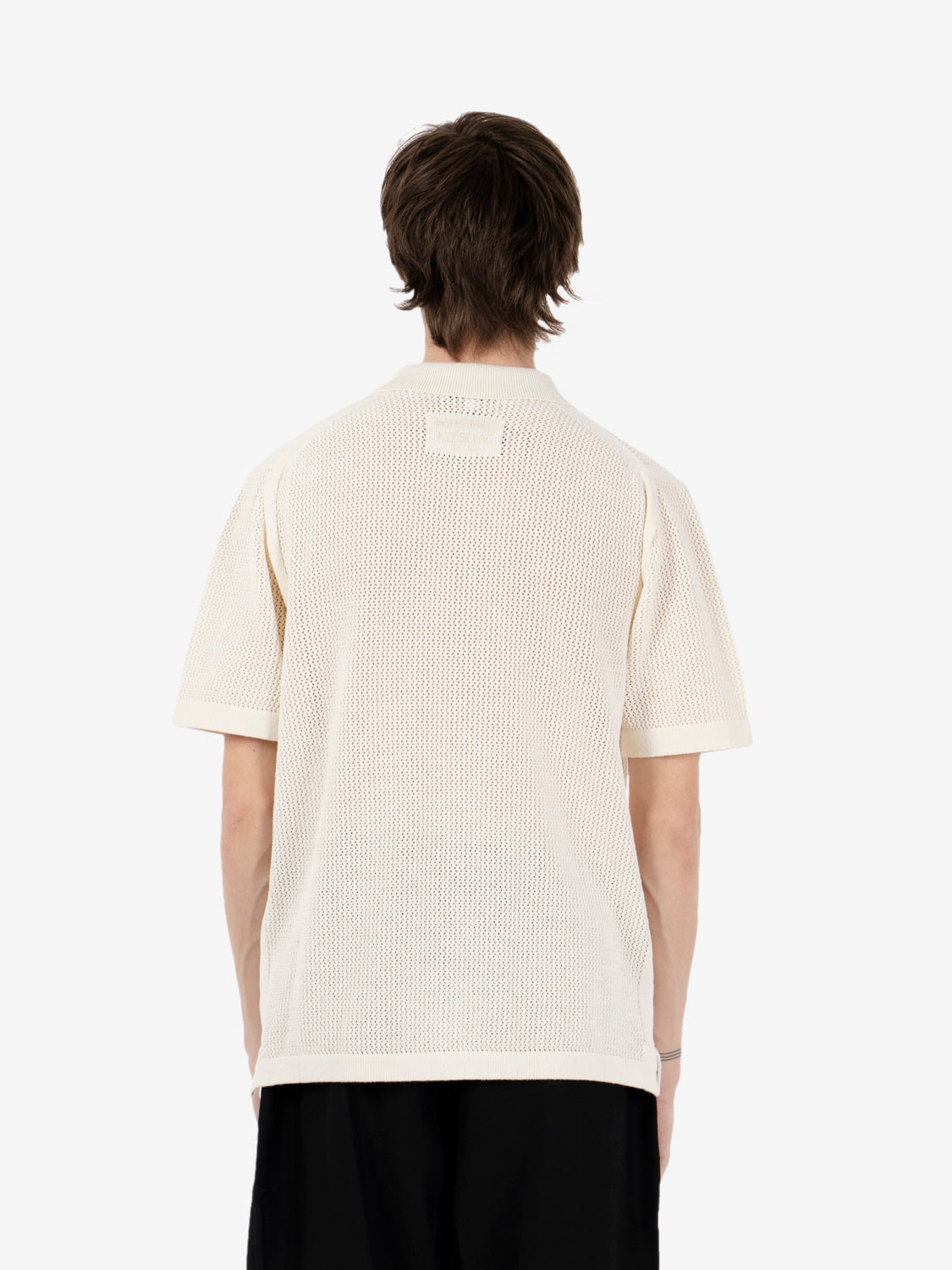 Open knit short sleeve cardigan ecru