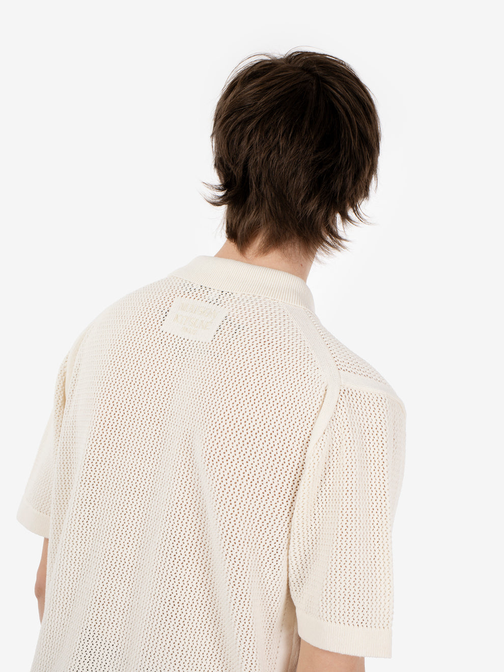 Open knit short sleeve cardigan ecru