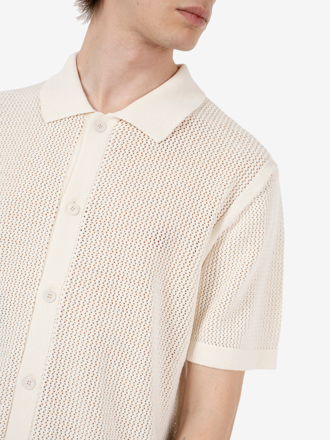 Open knit short sleeve cardigan ecru
