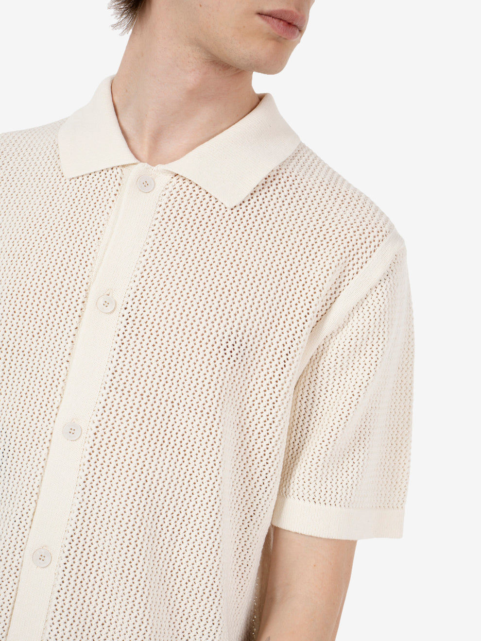 Open knit short sleeve cardigan ecru