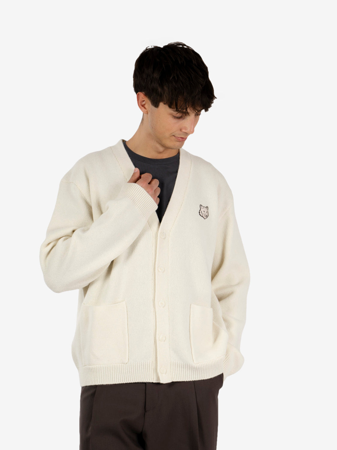 Fox Head Milano lambswool cardigan pure ecru