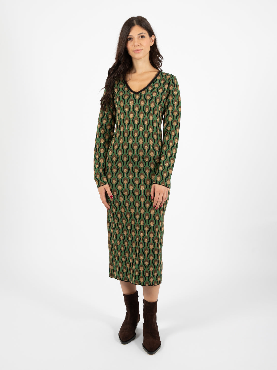 Comfort jacquard dress black / dark green