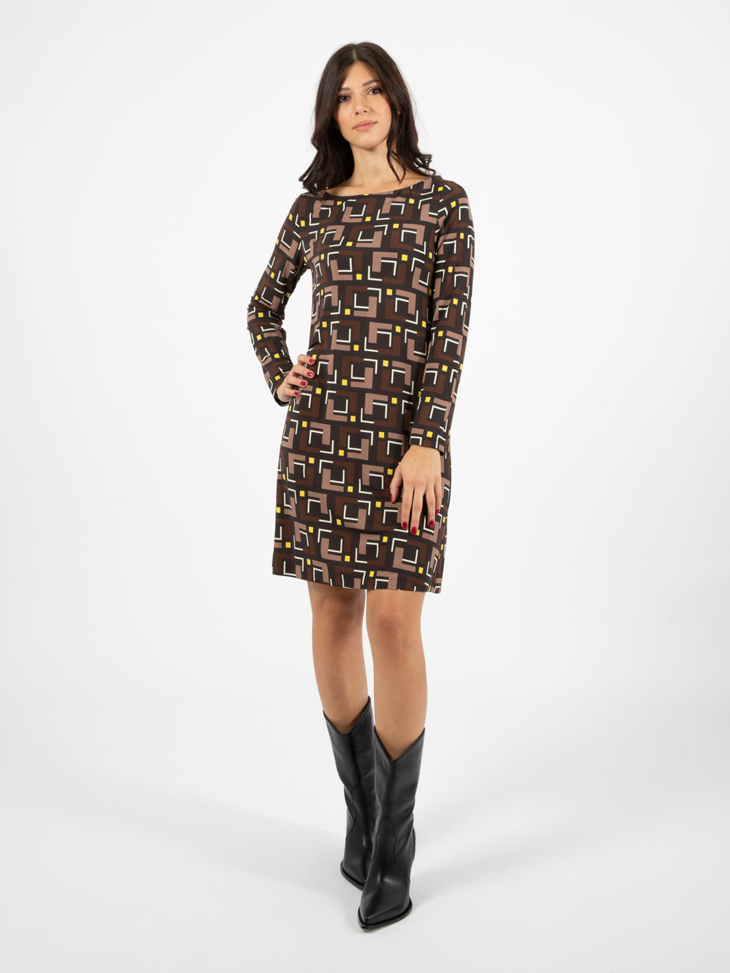 Melody print dress black / beige / dark brown