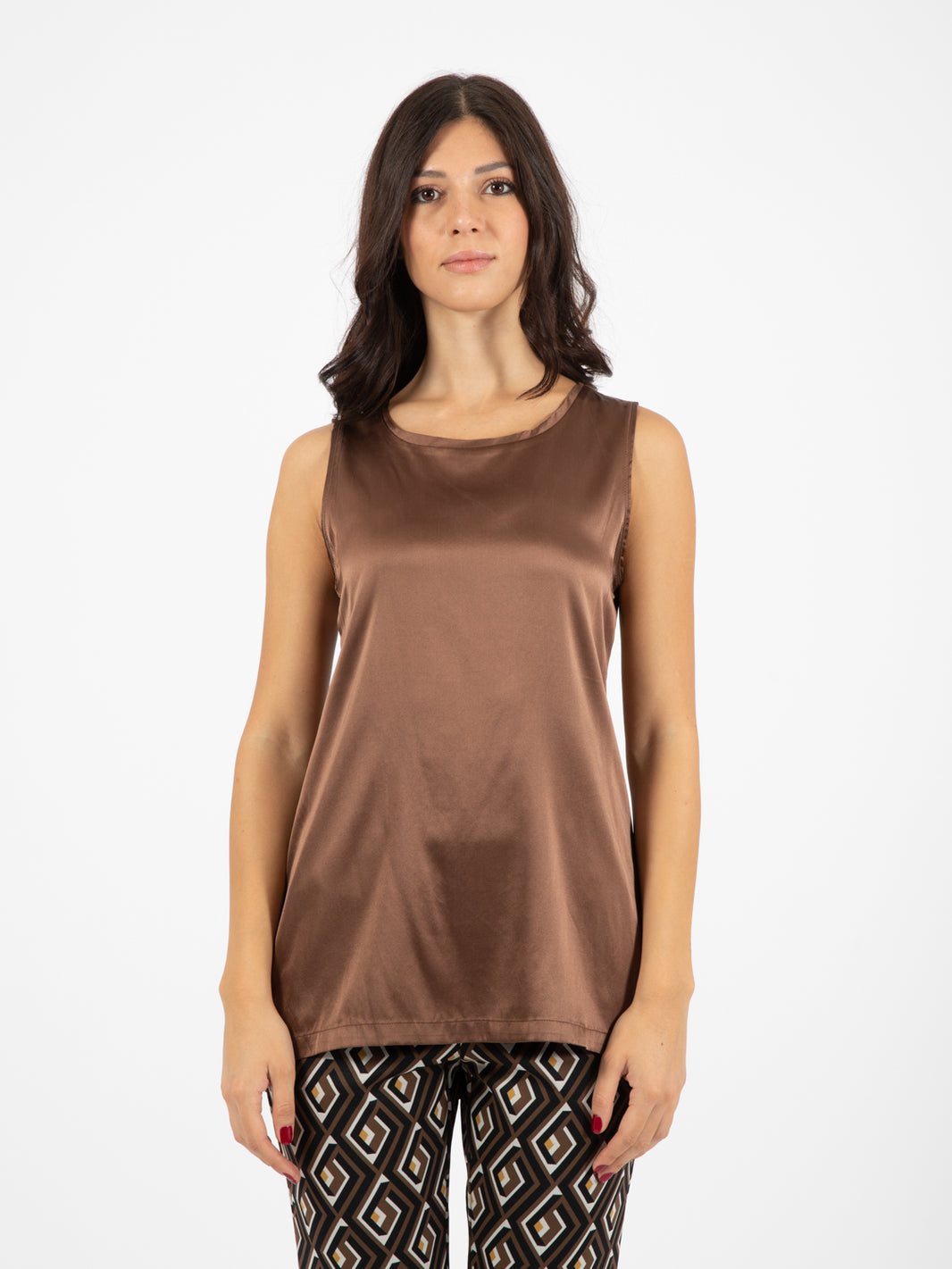 Chestnut satin silk blouse