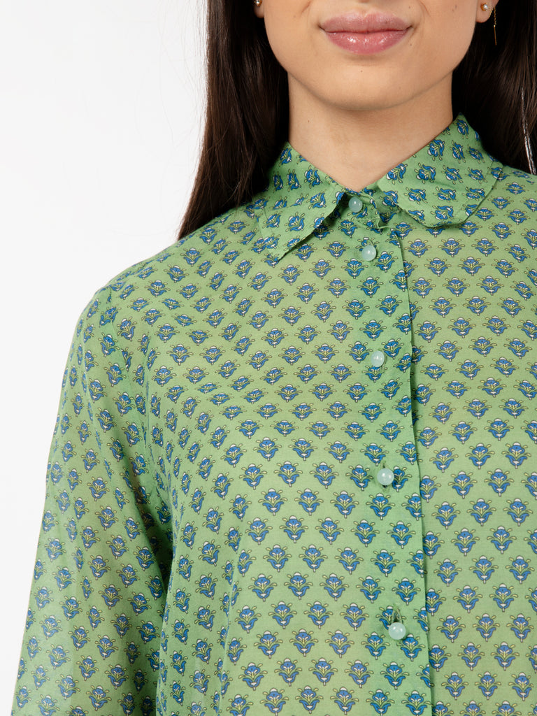 MALIPARMI - Camicia silky Muslin verde /blu