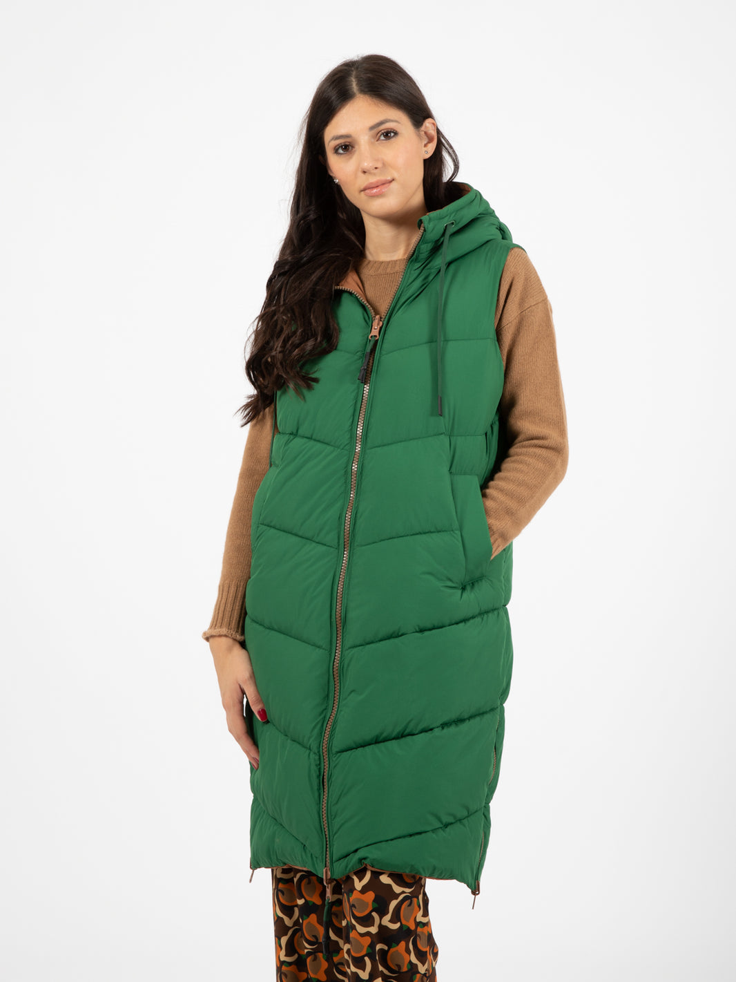 Green/brown double-face long vest