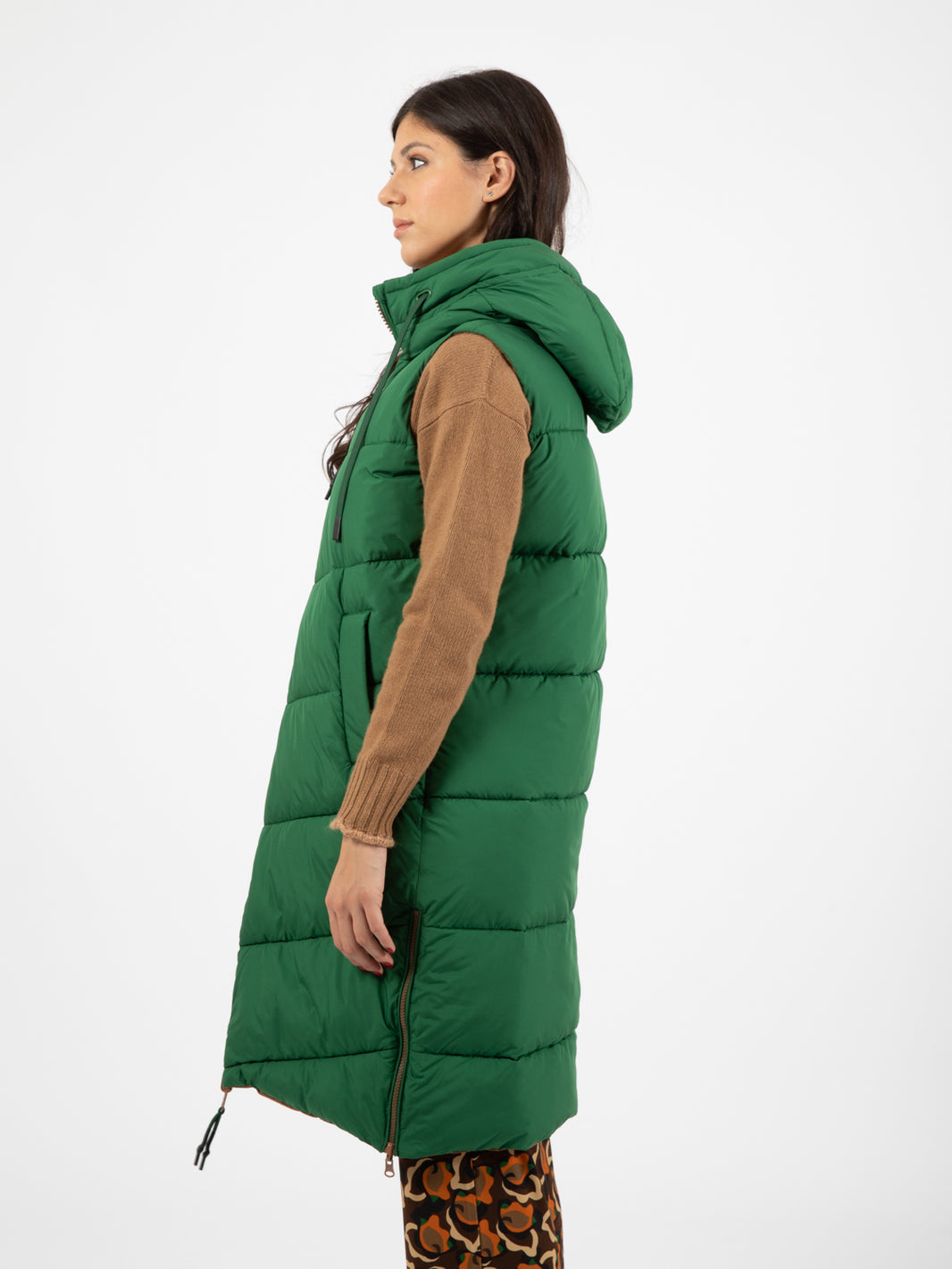 Green/brown double-face long vest