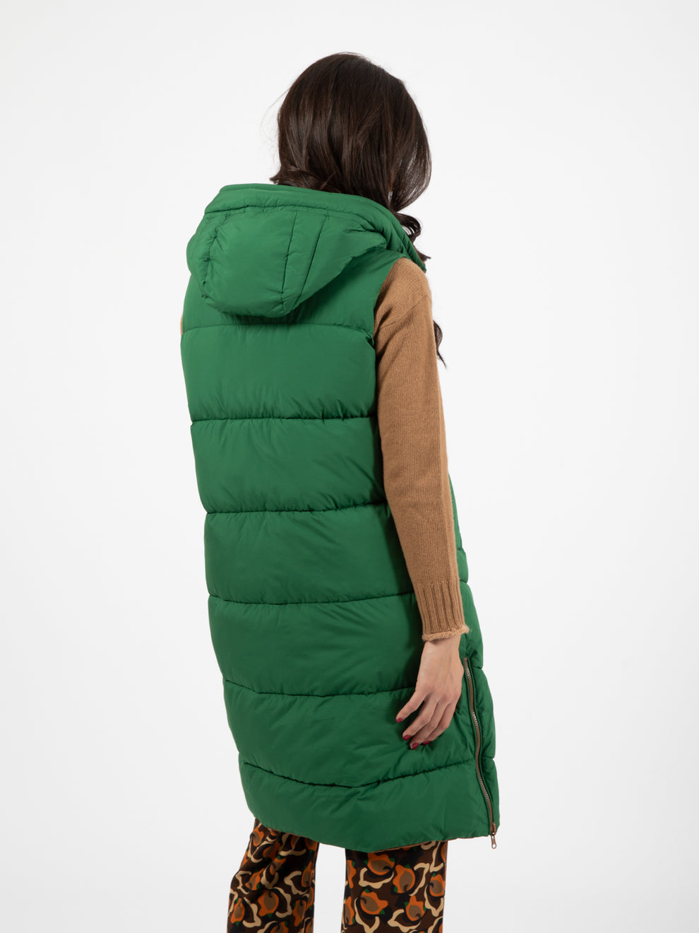 Green/brown double-face long vest