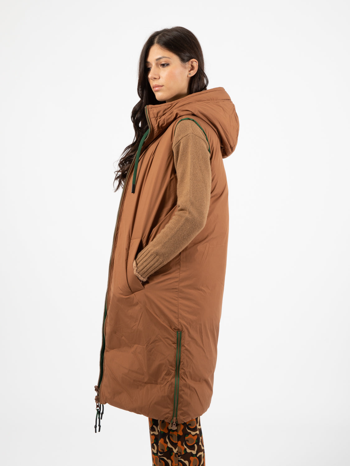 Green/brown double-face long vest